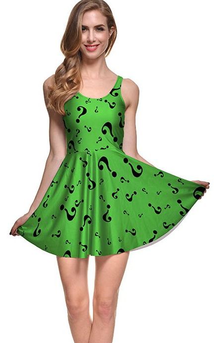 F33098 Sexy Girl Women Summe Prints Reversible Sleeveless Skater Pleated Dress